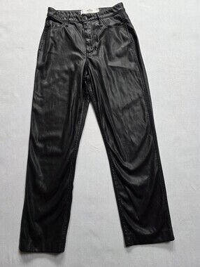 Hollister Faux Leather Ultra High Rise Straight Leg Pants W27 5R Black